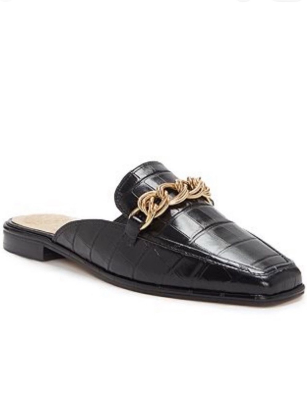 Vince Camuto Black Croc-Embossed Leather Chain Backless Loafer